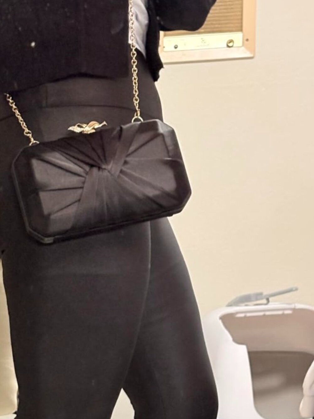 Neiman Marcus Black Satin Elegant Prom Pleated Clutch